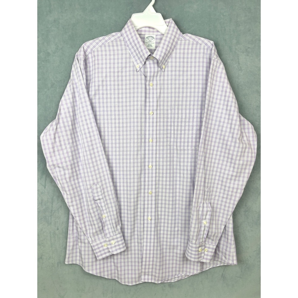 Brooks Brothers 346 Mens 16.5 34/35 Slim Fit Non-Iron Purple Plaid Shirt